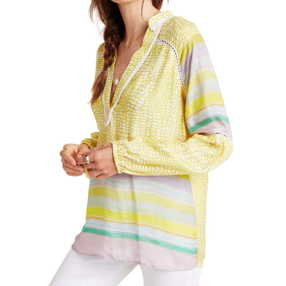 ANTHROPOLOGIE Conditions Apply Corinna Peasant Tunic Blouse‎ Yellow Womens Sz 1X